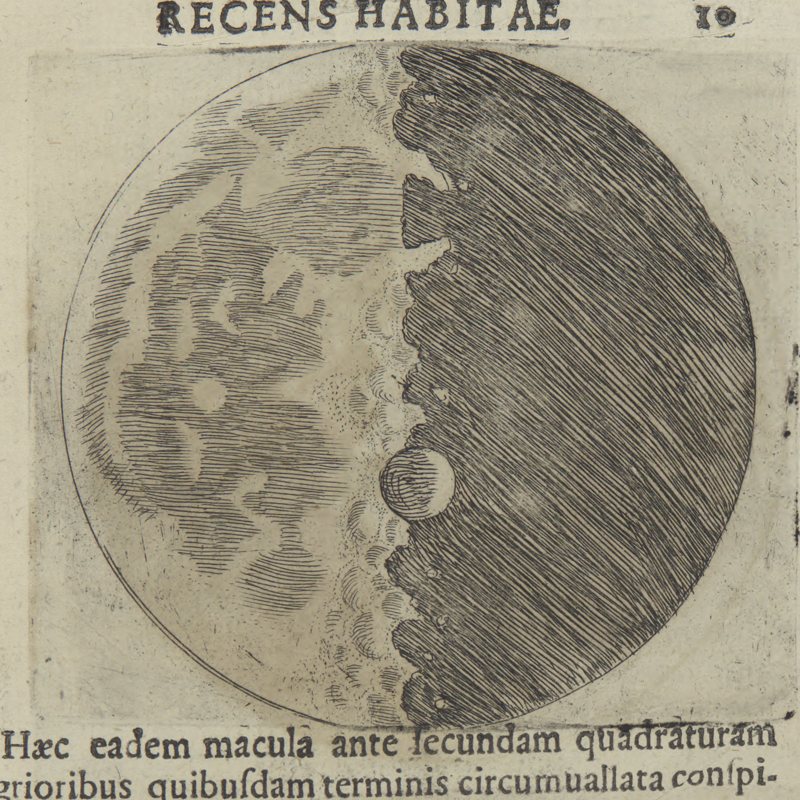 The waning moon, page ten: Galileo's etching, Sidereus Nuncius, 1610
